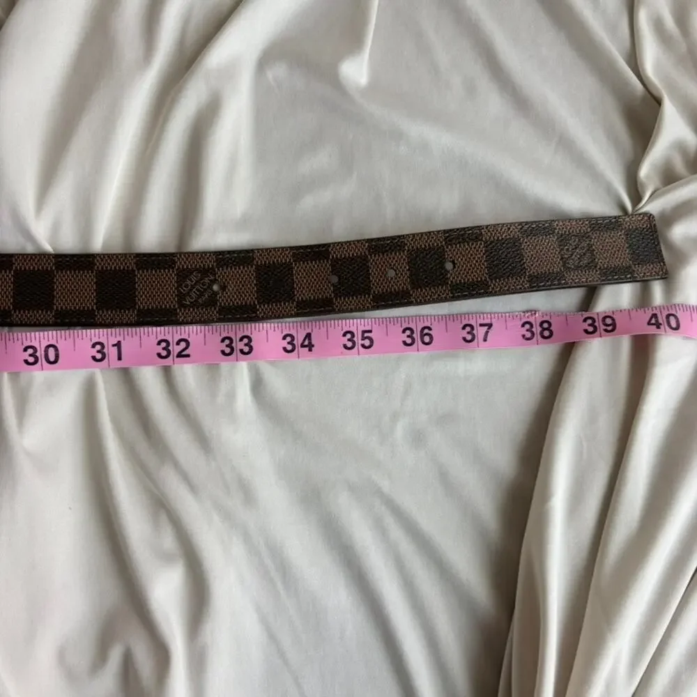 Louis Vuitton Damier Ebene Belt - Brown Checkered Canvas, Silver Buckle, Size 36